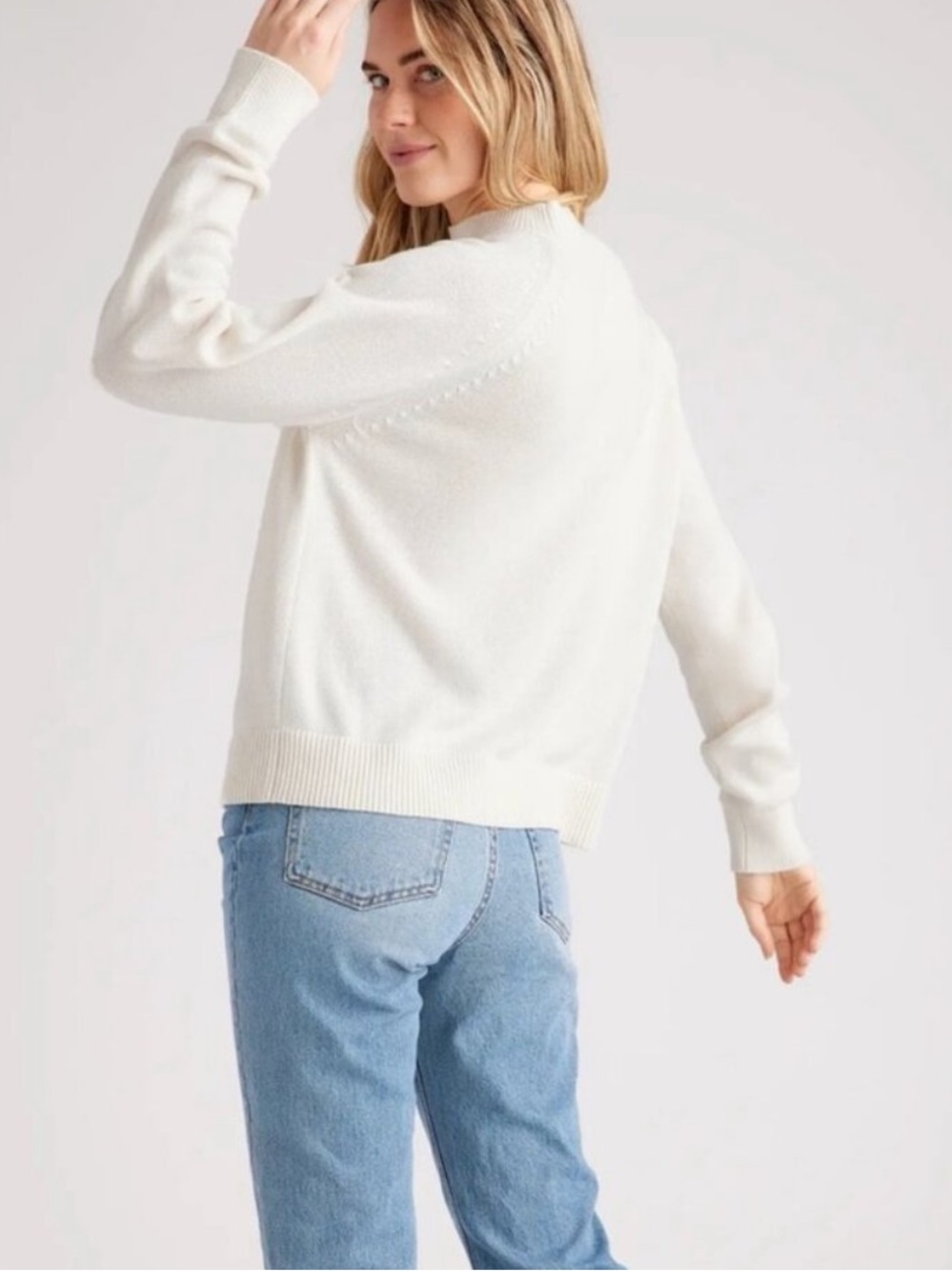 Quince 100% Organic Cotton Mock Neck Sweater White Size XL Coastal Preppy - Picture 3 of 10
